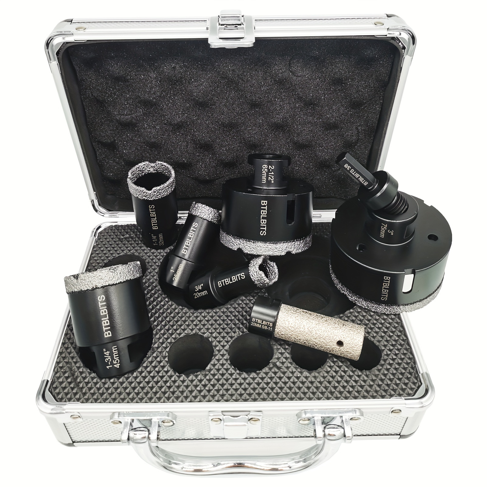 TEMU Set Of 8 Diamond Core Drill Bits For Tile, Including Sizes 3/4", 1", 1-1/4", 1-3/4", 2-1/2", And 3" Drill Bits, A 3/4" Milling Finger Bit, And A