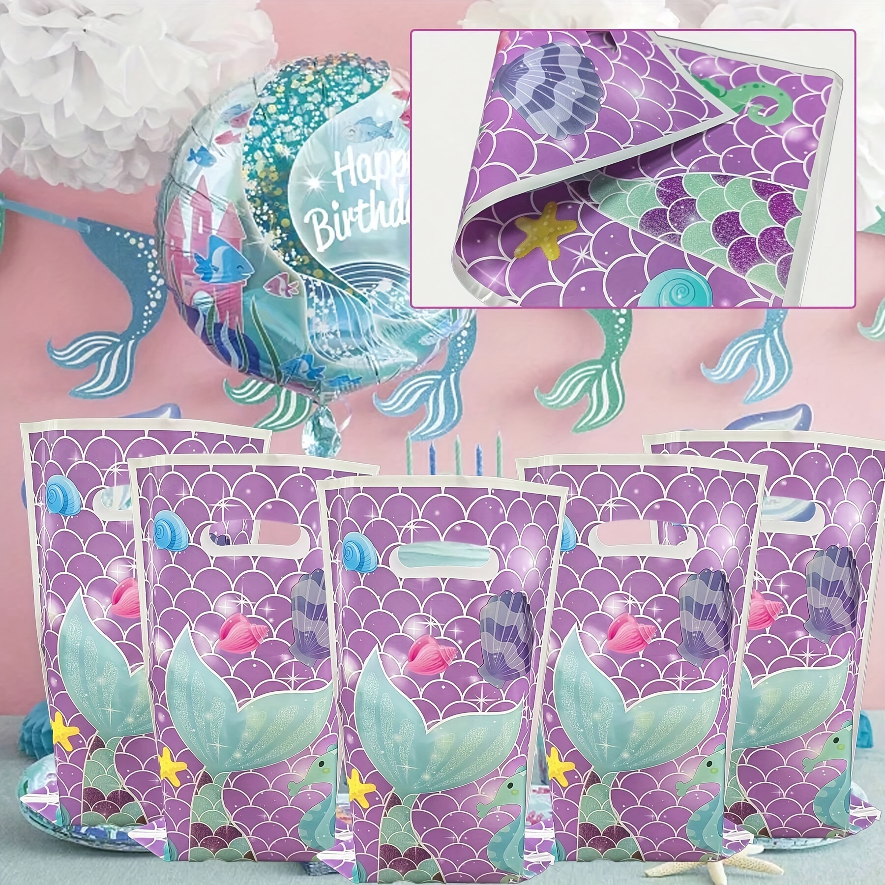 

30pcs Purple Mermaid Themed Gift Bags - Waterproof, Party Favor Bags For Birthdays, Weddings & Theme Parties, Mermaid Party Decorations