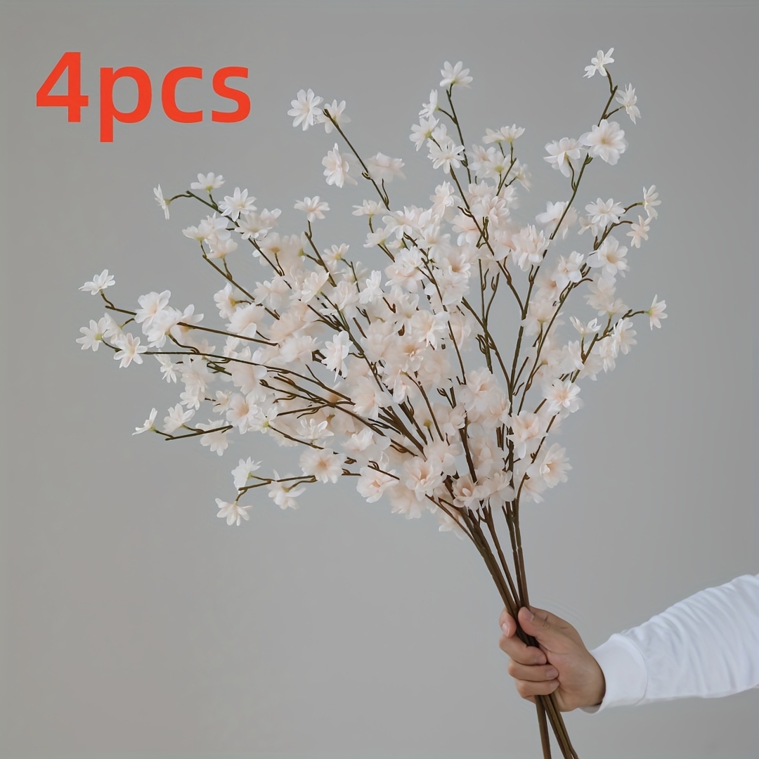 Image of 4pcs, Cherry Artificial Flowers Simulation Flower Long Stem Flowers Silk Flower, For Home Decoration, Wedding Table Center Flower, Hotel Decoration, Spring And Summer Decoration