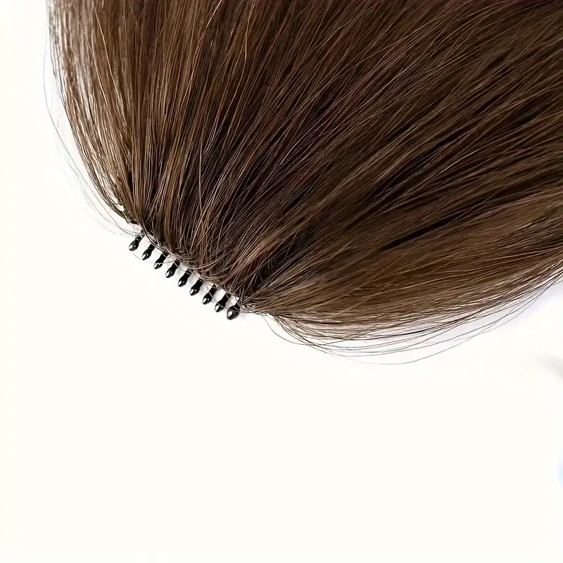 1pc unisex straight human hair air bangs clip in hair extensions heat resistant all handmade textile for women details 6