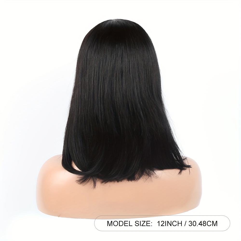 TEMU 2x1 Lace Wig Bob Straight Wig With Bangs Human Hair 150% Density Short Bob Wigs For Women Upgraded Machine Made Middle Part