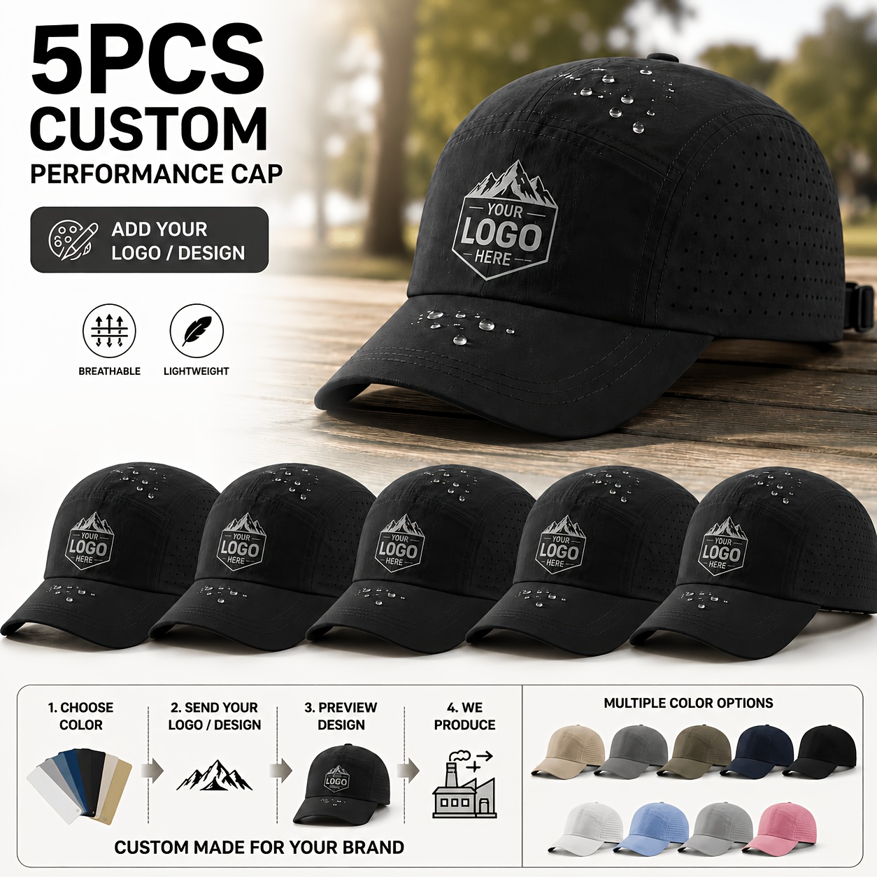 TEMU 5pcs Summer Semi-breathable Soft-brimmed Five-piece Unisex Hat, Quick-dry Outdoor Camping Baseball , Curved Brim Sun Hat