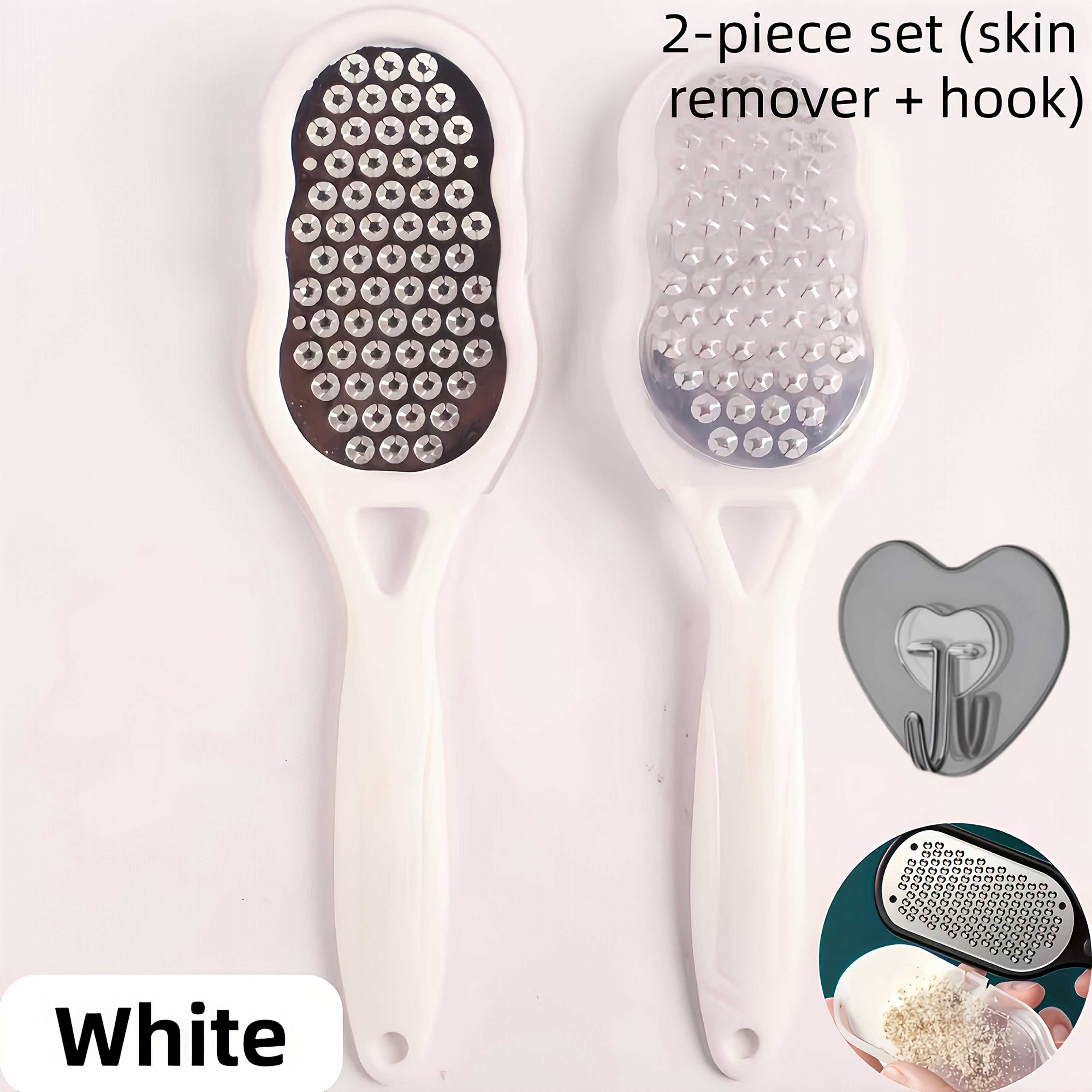 TEMU 2pcs Set (skin Remover + Hook) Professional Stainless Steel Foot File, Nail And Foot Care Tools With Splash Guard, Ergonomic Shape Handle - Easy
