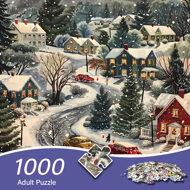 

1000pcs Puzzle de Village d'Hiver Scénique pour Adultes - Art Mosaïque Cadre, Artisanat DIY, Idéal pour la Décoration de & du Bureau, Cadeau pour Noël, An, Pâques, Halloween, Décorations de Paysage