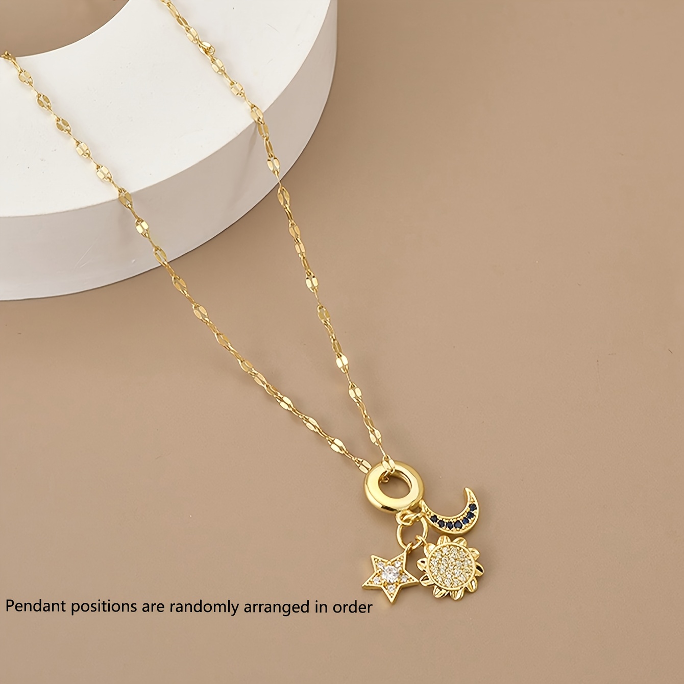 TEMU 1pc Women's Waterproof Adjustable Necklace, Moon Square Crystal Pendant, Birthday Ramadan Exquisite Jewelry (pendant Position Random)