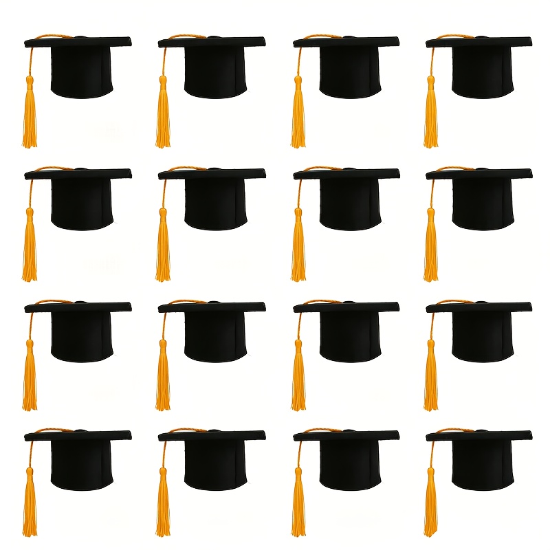TEMU Lot de 16 mini-barrettes de de diplôme avec pompons et décorations de bouchon de bouteille en feutre - Convient pour chapeaux de fête de de