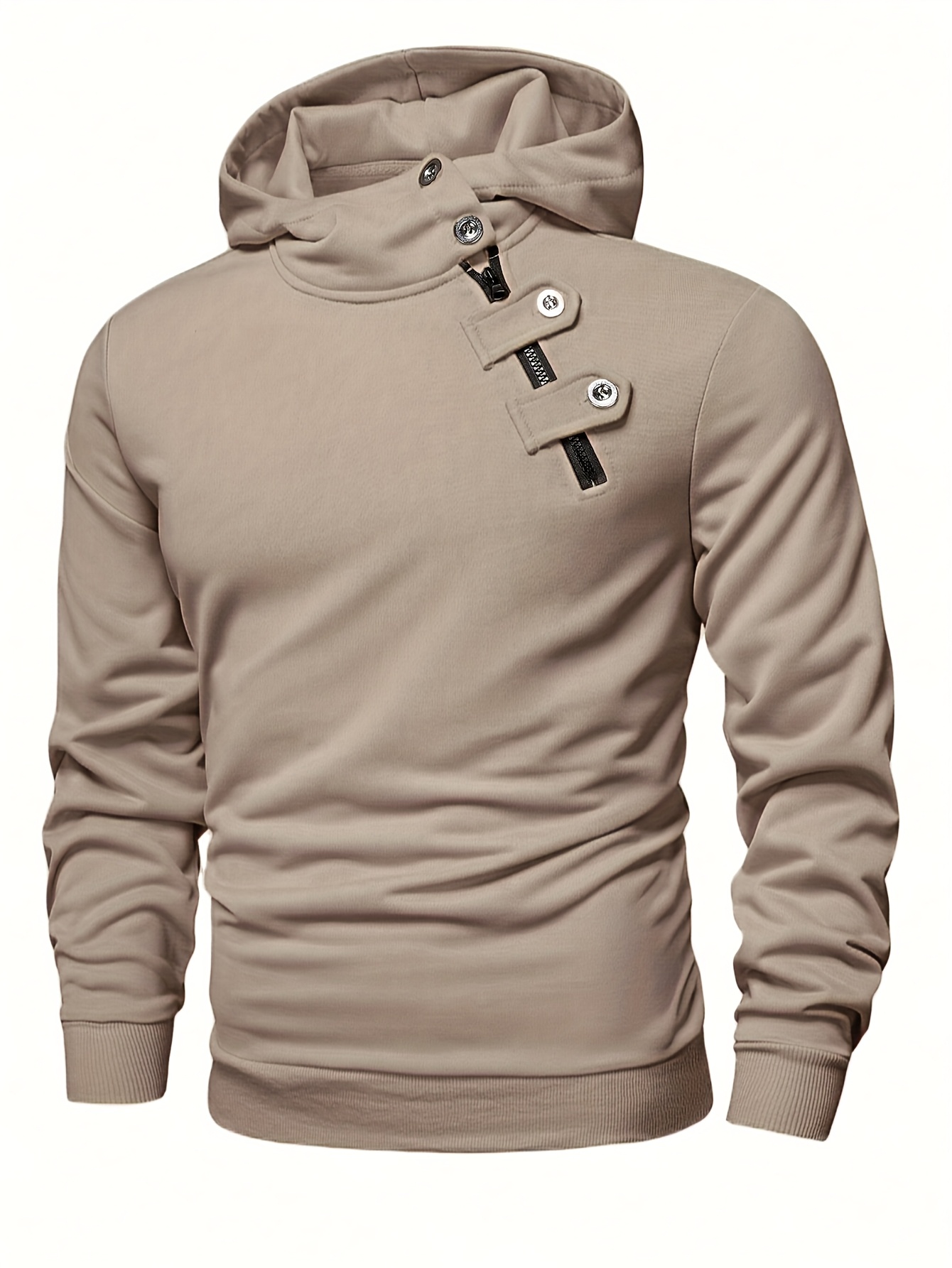 Men's Casual Green Hoodie with Half-Button Placket - Long Sleeve, Soft Polyester Fabric, Comfortable & Stylish for Spring/Fall, Casual Wear Hoodie | Minimalist Hoodie | Knitted Texture, Sweater Hoodie
