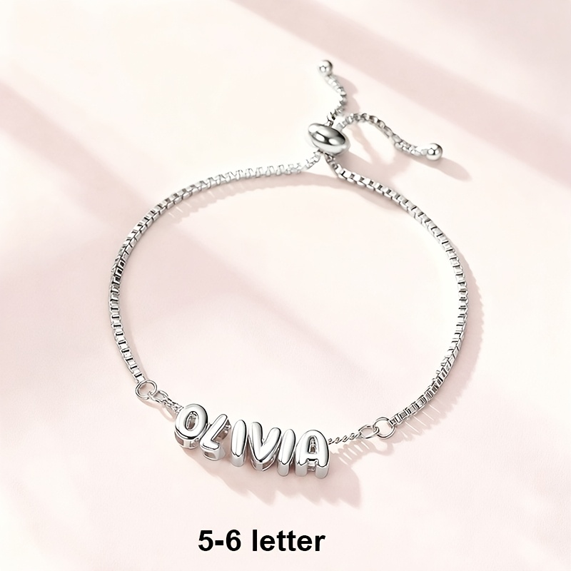 TEMU Bracciale personalizzato con a bolle con , catena a scatola regolabile in acciaio inossidabile, a palloncino 3D personalizzata, da donna, per