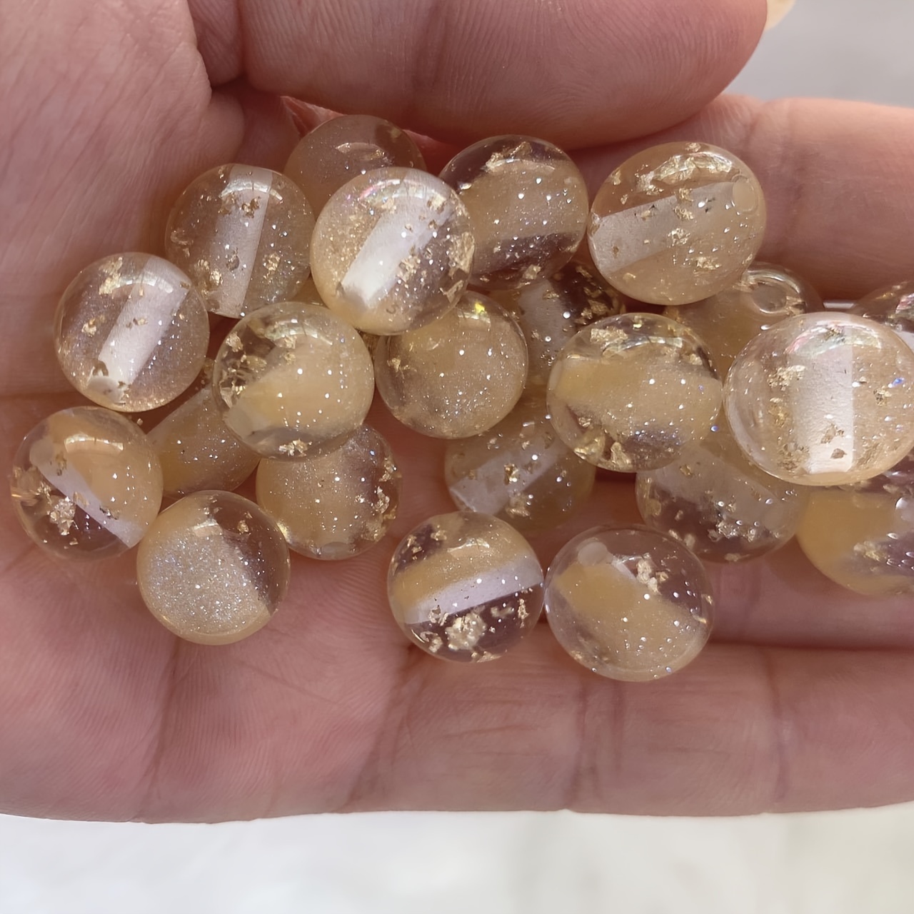 Image of 10pcs 12mm Shiny Glitter Round Resin Beads For Phone Charm, Keychain, Bracelet, Car Hanging Decoration