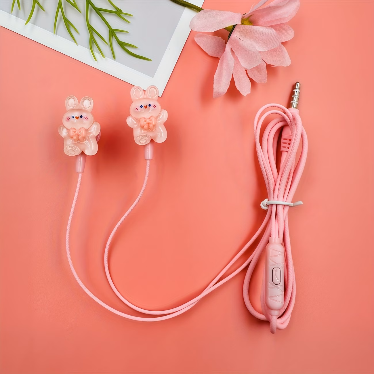 Pink Wired Headphones with Cute DIY Cartoon Jewelr...