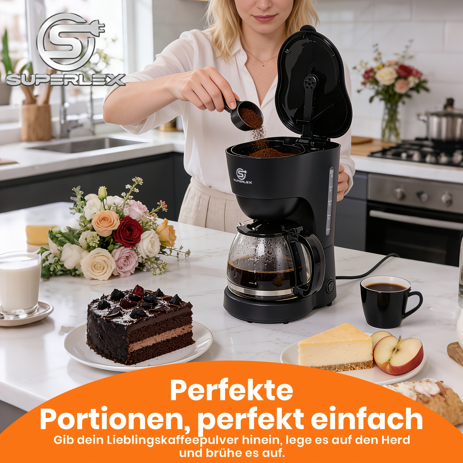 E-shop SUPERLEX 1,25L Schnellkaffeebereiter mit Anti-Tropf- und Anti-Trockenschutz, Warmhaltefunktion und automatischer Abschaltung, herausnehmbarer