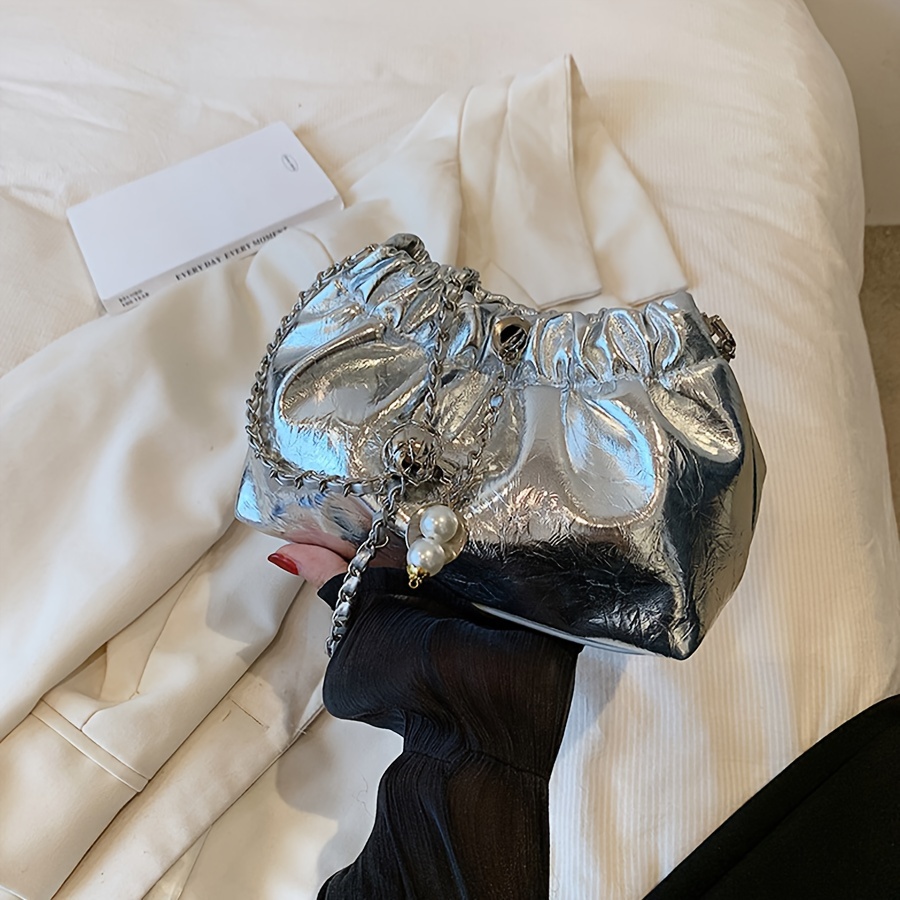 damen metallic silber schultertasche modische kettentrager Temu