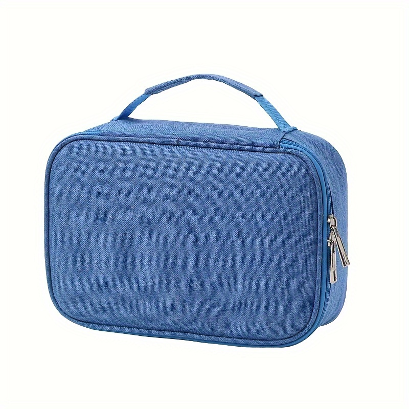 Spacious Canvas Pencil Case In Gray Pink and Blue - Multi-Layer Organizer Bag