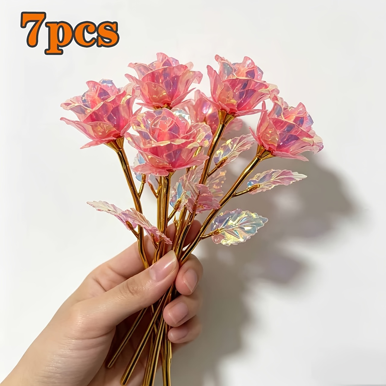 Image of 7pcs Set Of Pink Gold-plated , And Sparkling Pink Artificial Crystal Flowers, Suitable For 45 , Very Suitable For Valentine's Day, Christmas, Thanksgiving, Mother's Day | Anniversary, Birthday