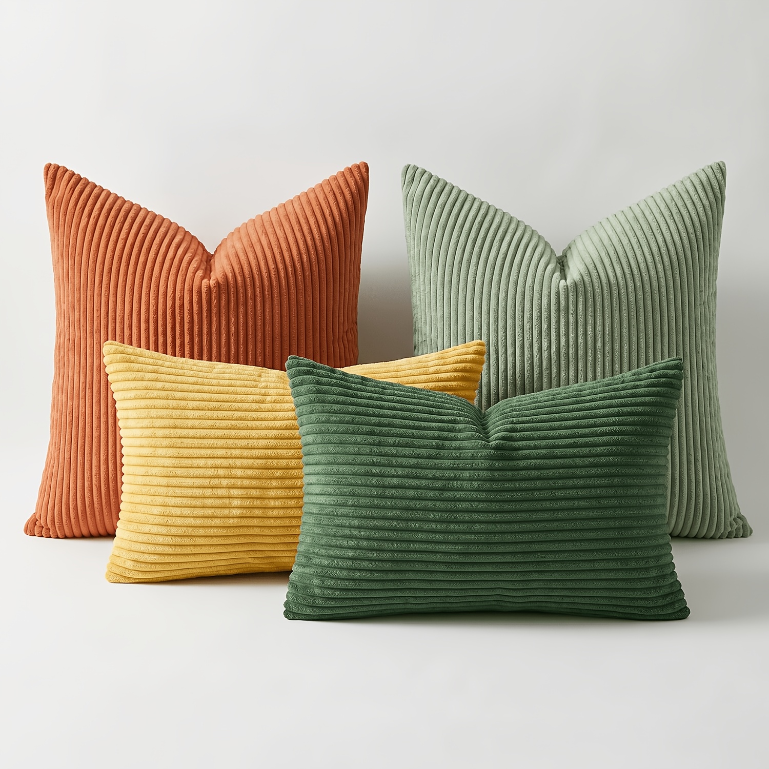 TEMU 4pcs Corduroy Throw Pillow Covers Sage Green Suitable For Couch, Bed, Patio - Modern Boho Striped Cushion Covers With Zipper Closure, Corduroy &