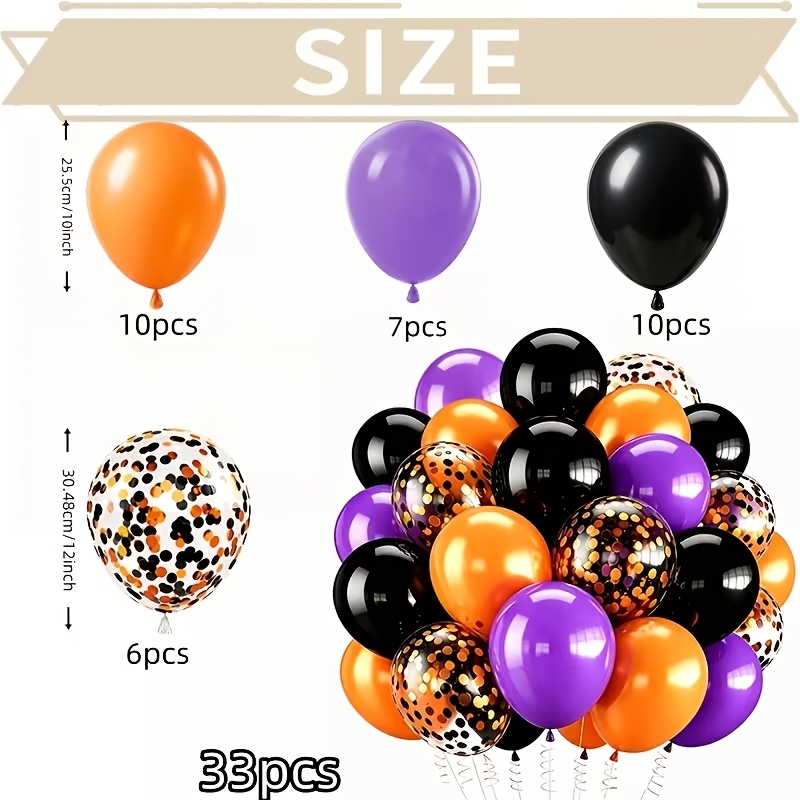 TEMU 33pcs Pack Multicolor Balloons Suitable For Halloween, Dia De Los Muertos, Birthdays & Oktoberfest - Orange, Black, Purple Confetti Balloon