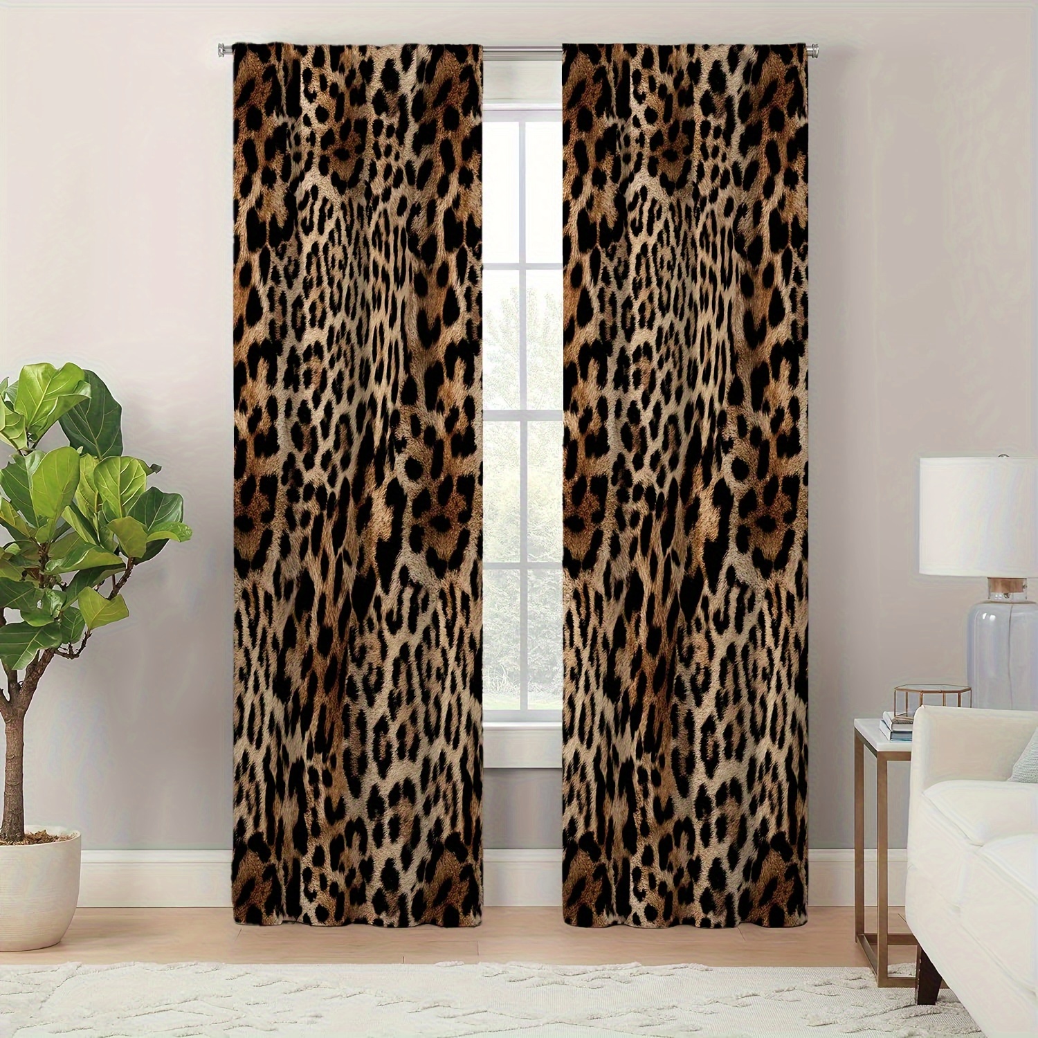 

2pcs Leopard Print Curtains, Suitable For Curtains In Living Room And Bedroom