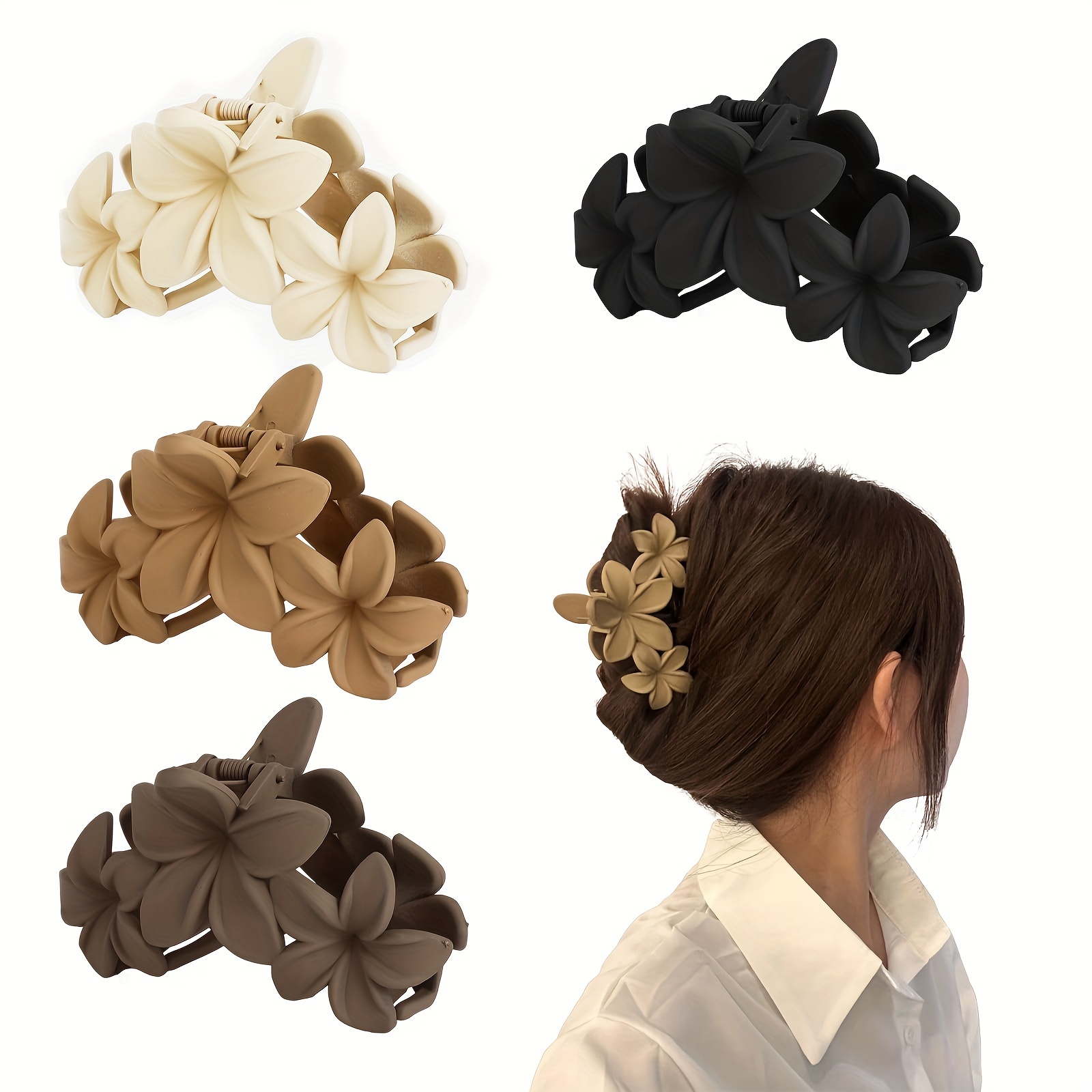 

4pcs/set Elegant Flower Decorative Hair Claw Clips Large Non Slip Hair Bun Makers Vintage Frosted Hair Grab Clips For Women And Daily Uses