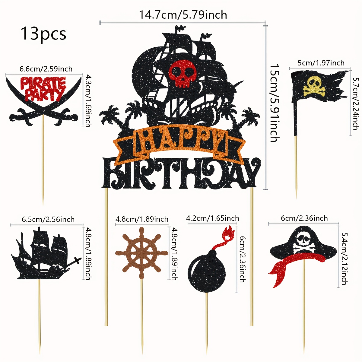 13 Pirate-themed Birthday Cake Decorations Featuring Shiny , , And Pirate Hats, Perfect For A Birthday Party