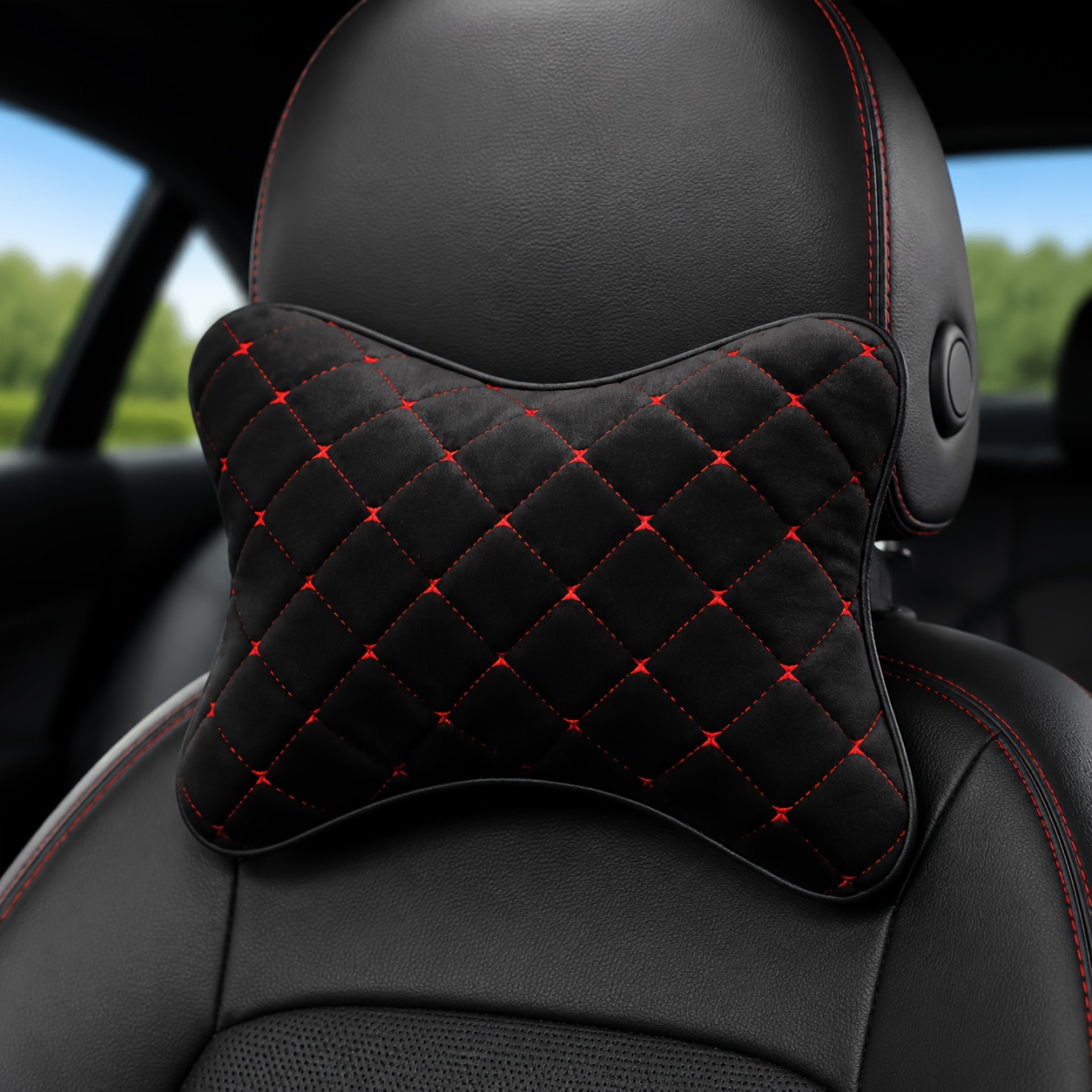 TEMU 2-in-1 Ergonomic Car Neck Pillow & Headrest Support Cushion - Adjustable Strap With Memory Foam Suitable For Driving, Fit For Car, Pressure