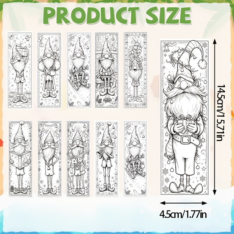 TEMU 20pcs - Gnome Coloring Bookmarks, Gift For Book Lovers, Animal Enthusiasts, High Difficulty Journal, Suitable For Art, Halloween, Christmas,