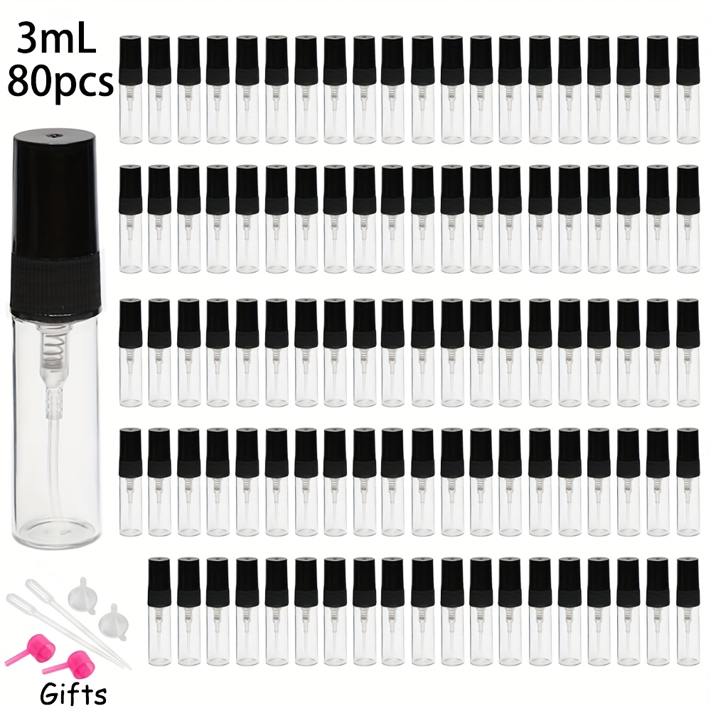 TEMU 80pcs, 2ml/3ml/5ml/10ml/transparent Glass Spray Bottles, Mini Perfume Bottles, Portable Moisturizing Sub-bottles, Suitable For Travel Carrying