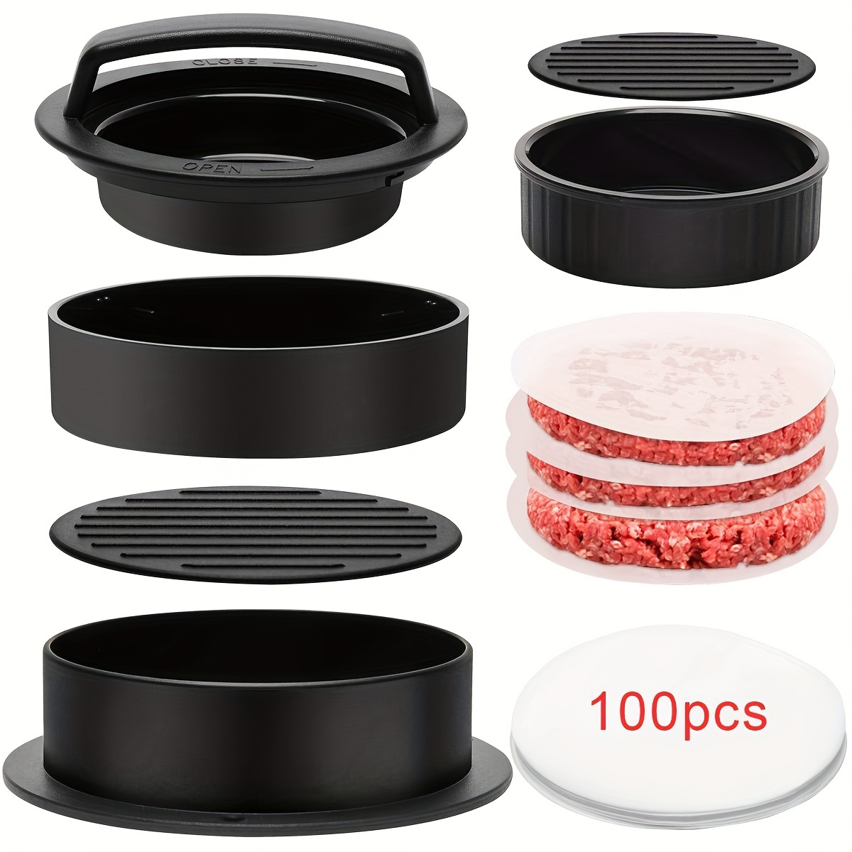 

Bbq Sliders Press With Burger Paper For Burger Press, Hamburger Patty Maker Stuffed Burgers Press (black)