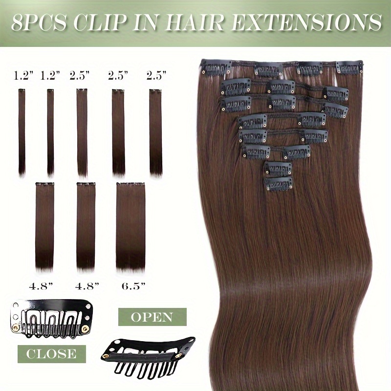 8pcs clip in hair extensions long straight thick synthetic hairpieces 23inch 58cm   double weft natural curly 8pieces set hair piece highlight mix   for women daily party halloween xmas details 2