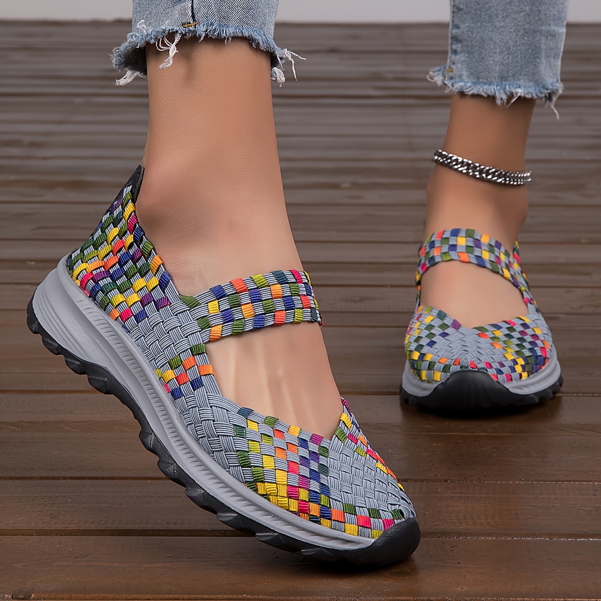 womens braided sports shoes cut out slip on walking shoes casual breathable outdoor sneakers details 2