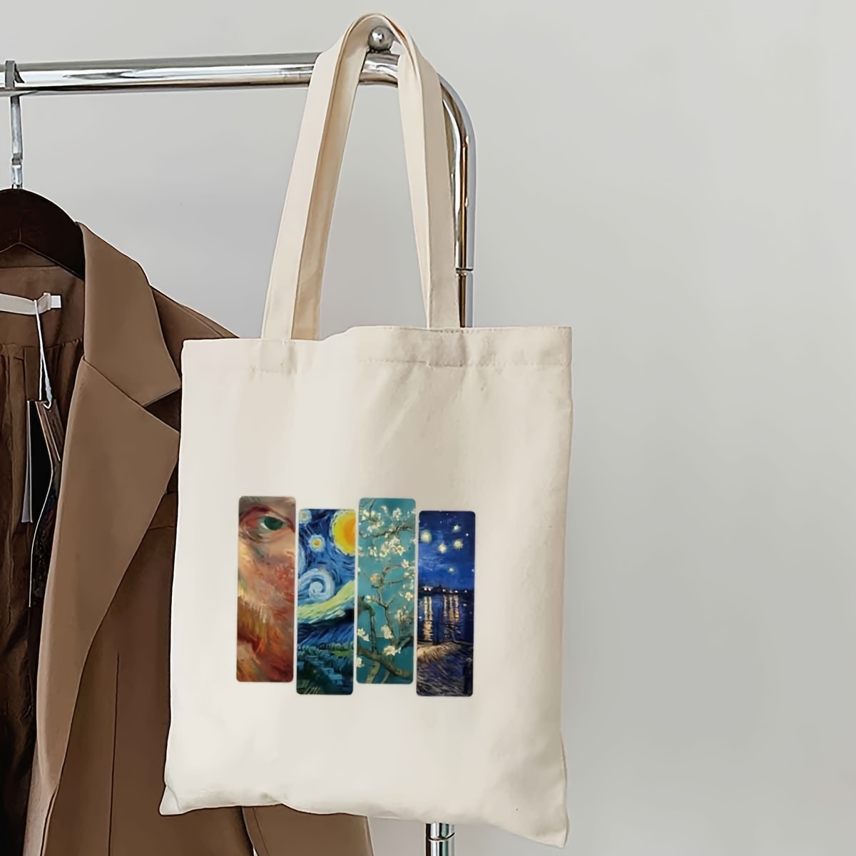 artistic printed canvas tote bag women large capacity Temu