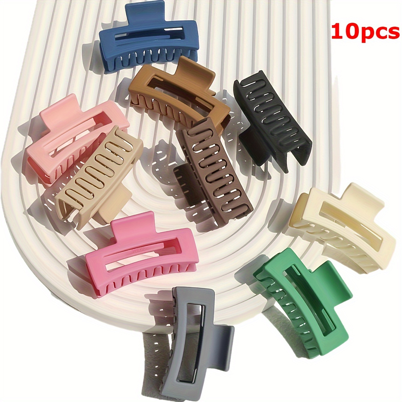 

10pcs Solid Color Large Hollow Out Hair Claw Clips Rectangular Hair Grab Clips Non Slip Ponytail Holders For Women And Daily Use