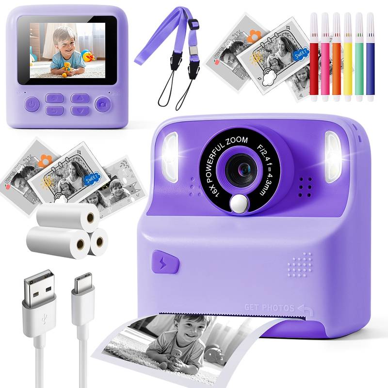 Appareil Photo Instantané Enfant AMZSA - Impression Noir Et Blanc, Caméra 1080P, Carte 32Go, 3-12 Ans