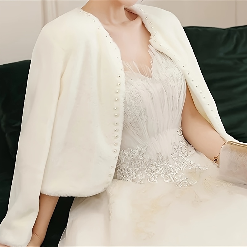 

Winter Warm Bridal Wedding Dress Fur Bolero Shrug Long Sleeve Shawl For Bride And Bridesmaid