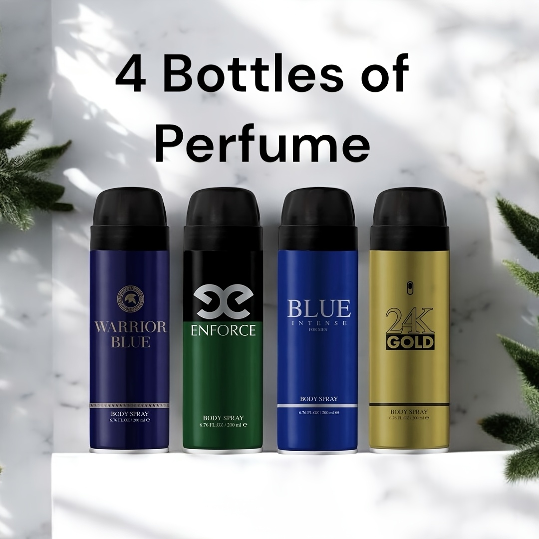 TEMU 4-pack Men's Body Spray Set - 6.76fl.oz Each - Long- Fragrance - Ideal For Daily Use, Parties, Romantic Dates & - For Occasion