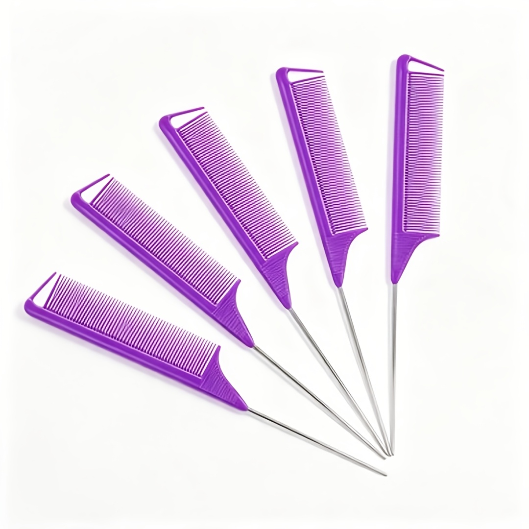 TEMU 5 piezas Peine de de Fibra de carbono Resistente al Peine para peinar con púa de metal Partiendo Peine de dientes para seccionar para mujeres y