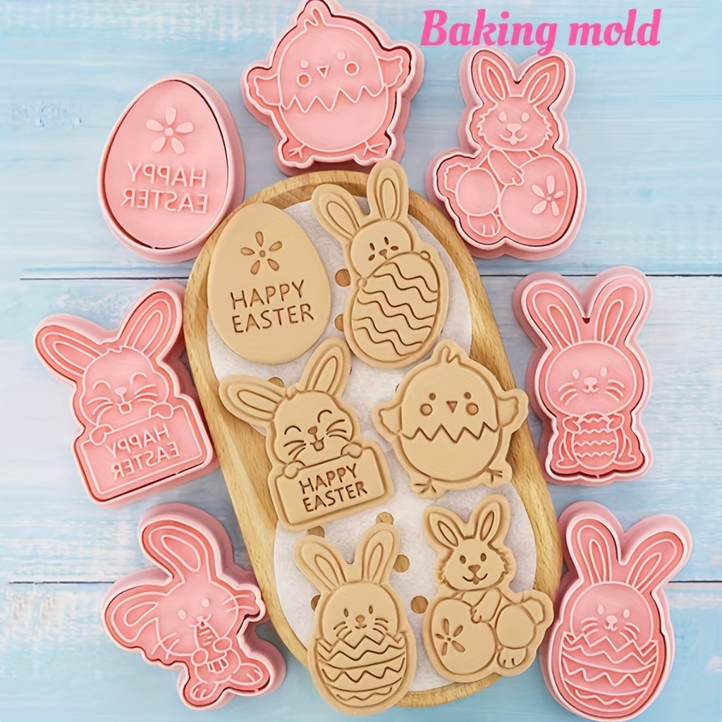 

Rabbit Mold Easter Cookie Mold Cartoon Rabbit Egg Three-dimensional Press Mold Cookie Press Mold Flip Sugar Baking Tool