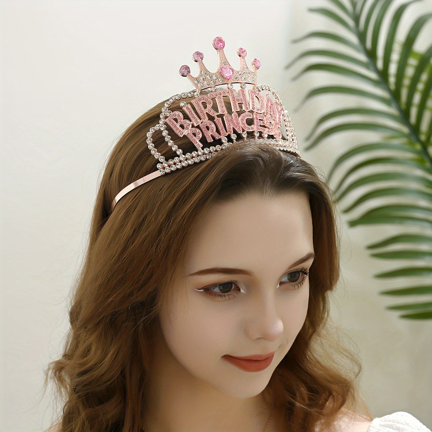 

1pcs Birthday Princess Letter Crown Headband Rhinestone Decor Glitter Crystal Hair Ornament Birthday Party Hair Decoration