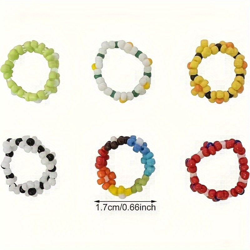 Vintage Boho Flower Ring Set for Women - 20 Pcs Beaded Stretch Rings