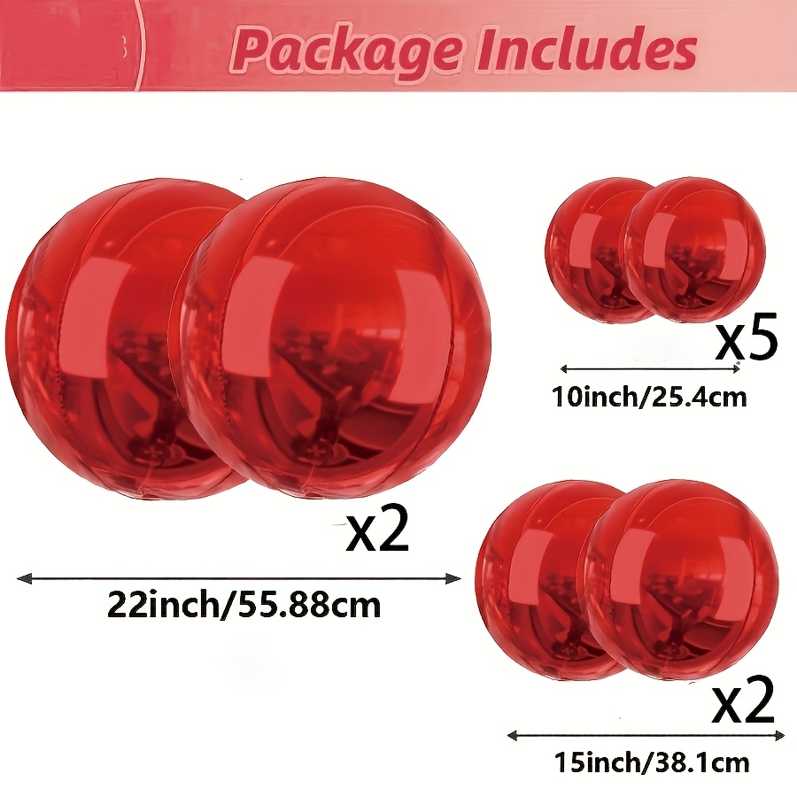 TEMU 9pcs Set Of Enormous Mylar Balloons 55.88cm 38.1cm 25.4cm Red 4d Balloon Set 4d Red Balloons Suitable For Outdoor Tree Ornaments Wreath