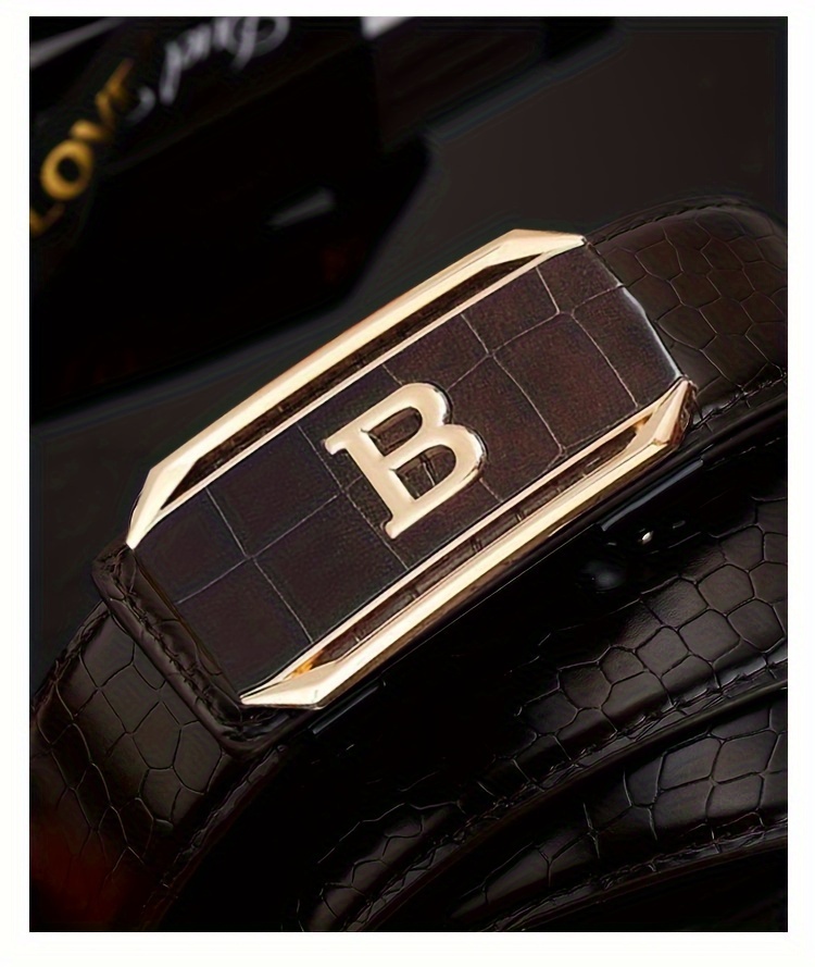 premium mens black faux leather belt with automatic   classic crocodile pattern     for business or casual wear details 4