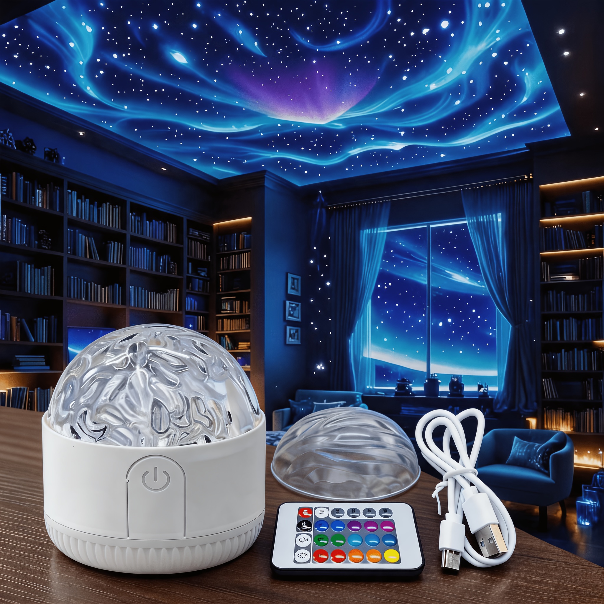TEMU Lampe à aurore, lampe à flamme tournante et ondulation d'eau, rechargeable, câblage , projecteur de océanique réglable RVB 16 couleurs avec par