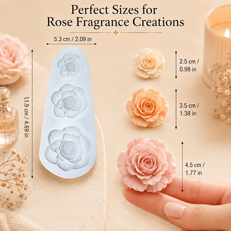 Image of Cibatu 3- Rose Reisn Silicone Mold Suitable For Diy, Mini Flower Mold With Flower & Petal Cavities For Wax Melts, Resin Art, Candle Making, Soap Molds, Wax Crafts - Flexible For Crafting