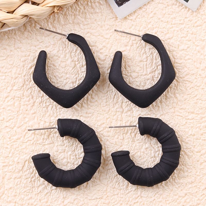 4pc Dopamine Irregular C-circle Crescent Earring Set