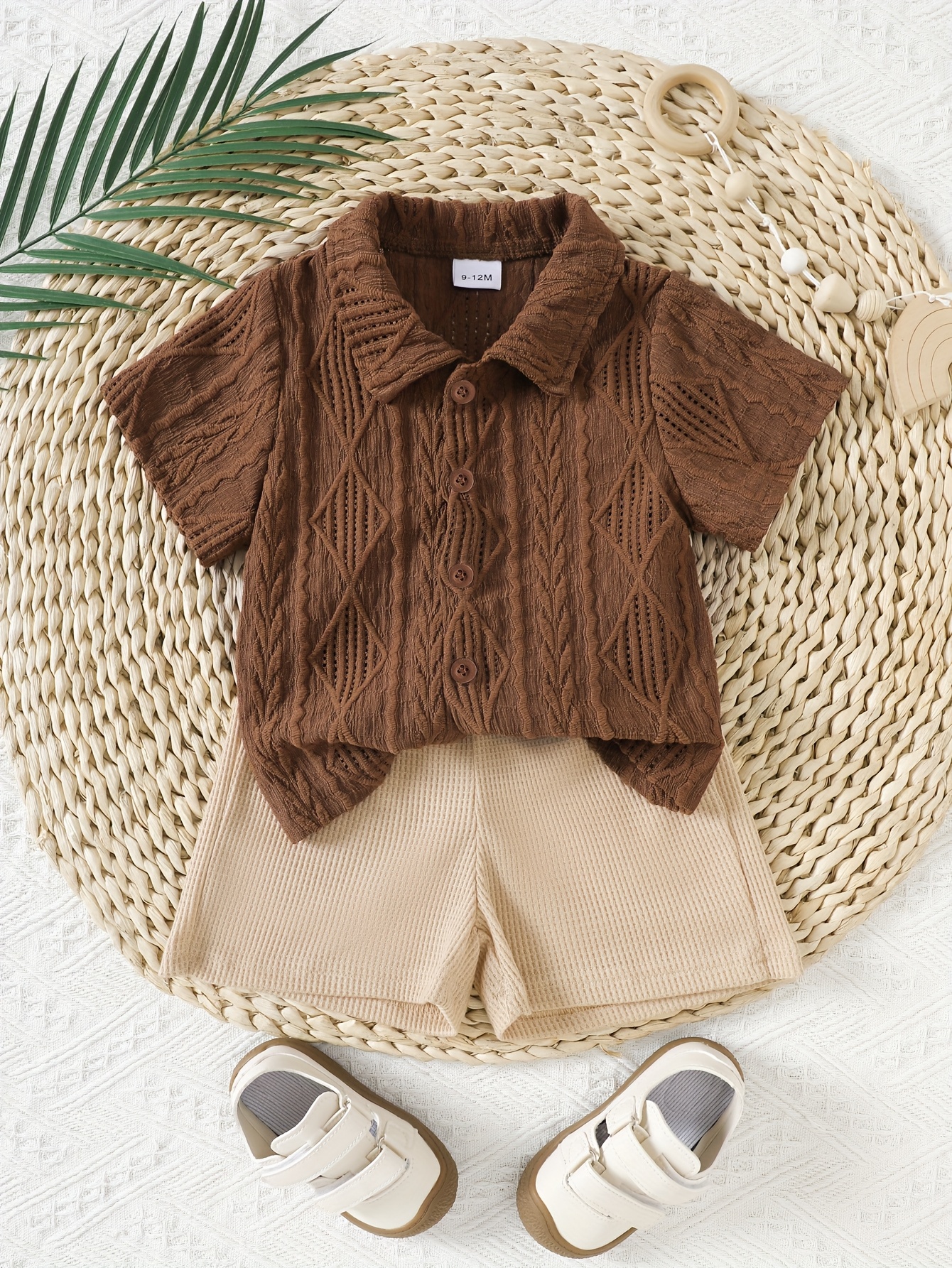 Youngsters Youngsters Boy Summer Solid Color Jacquard Short Sleeve Shirt + Shorts Two Piece Set, Perfect for Outdoor