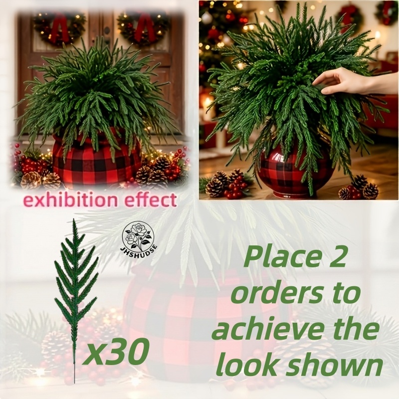 TEMU 30-pack Artificial Norfolk Pine Branch Set, 15.3-inch Christmas Greenery , Norfolk Pine Trunk Faux Pine Needle Branches For Vase Filler, Craft