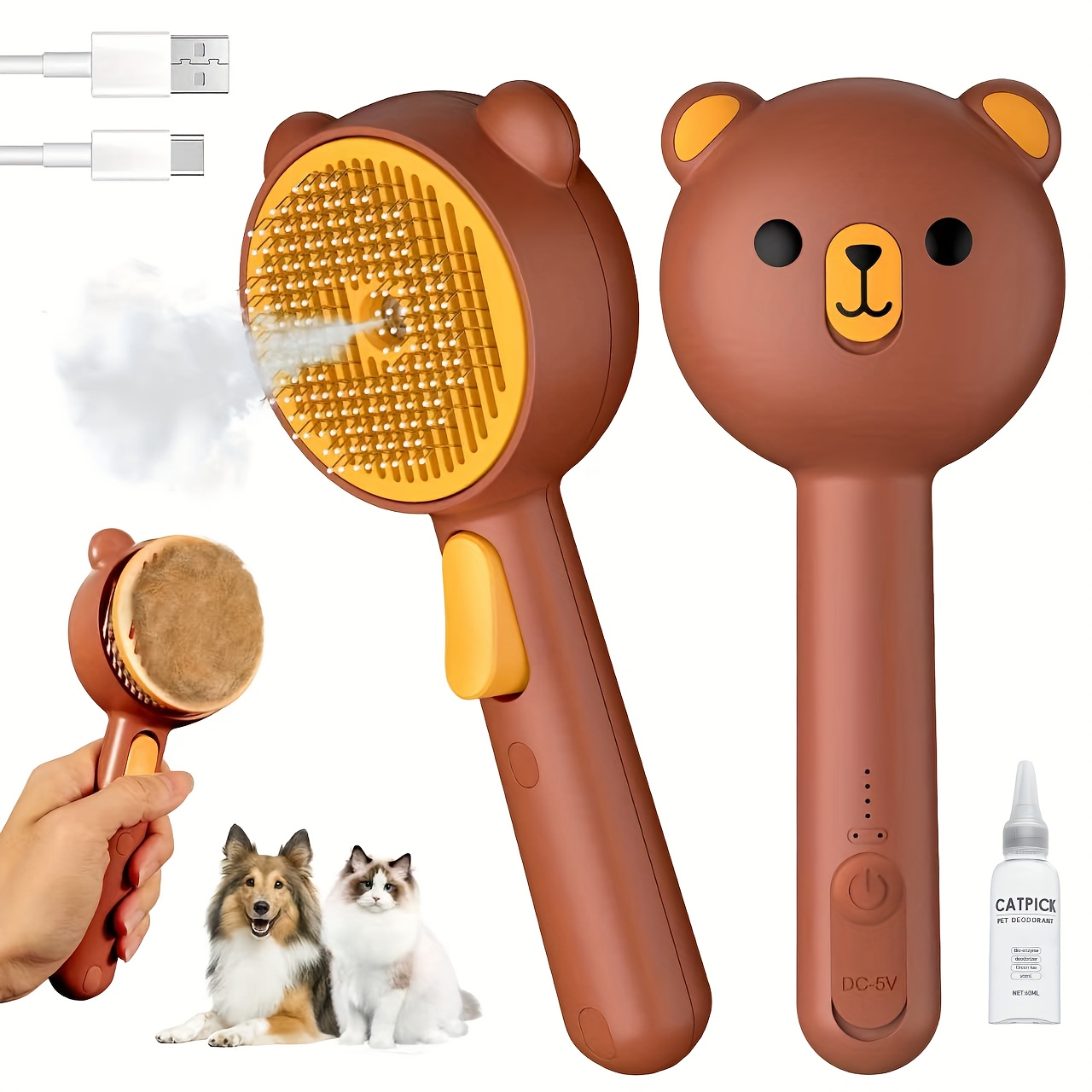 TEMU Pet Steam Brush For , Self Cleaning Pet Spray Hair Removal Comb With Release Button, 3in 1 Cat Brush For Indoor Cats For Shedding, Pet Grooming