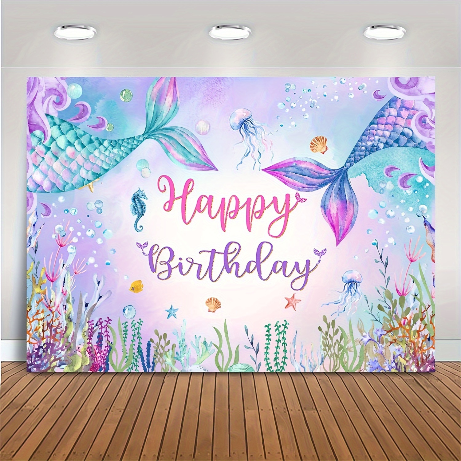 

1pc Mermaid Birthday Backdrop Under The Sea Birthday Party Decoration For Girl Blue Purple Mermaid Tails Photography Background, Party Decor Supplies Home Indoor Outdoor Decor