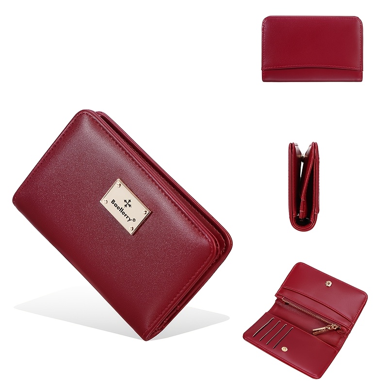 TEMU 1pc/baellerry Women's Short Wallet, High-end Student Color-blocking Coin Purse, Snap Button Multi-card Slot Short Wallet, Zipper Bi-fold Coin