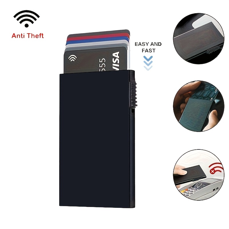 

Portefeuille Intelligent RFID Porte-Cartes de Crédit en Métal Mince et Slim pour Hommes et Femmes, Portefeuille Pop-Up, Petit Portefeuille Noir en Métal