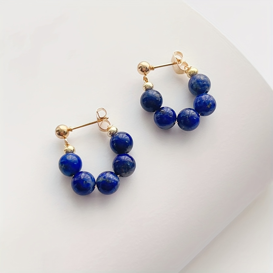 TEMU Boucles d'oreilles en lapis- bleu naturel pour femmes, 6MM, embellissements d'oreille